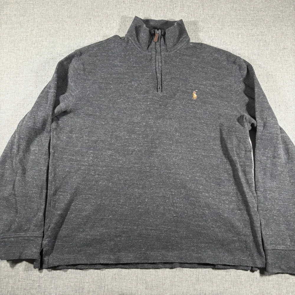Polo Ralph Lauren Quarter Zip Pullover Mens Medium Gray‎ Estate Rib Mock Neck